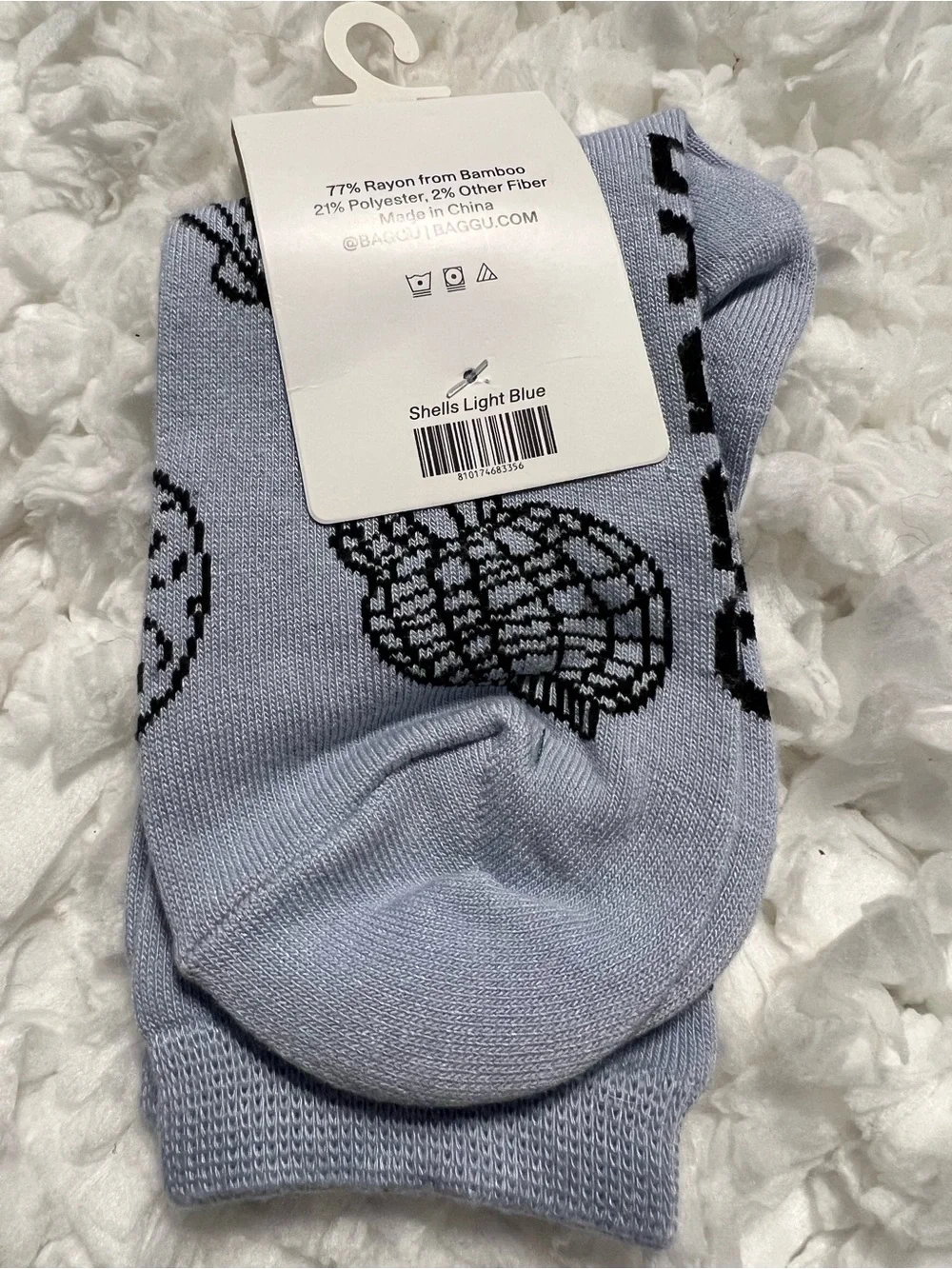 Baggu Crew Socks Shell Light Blue Nautical NEW